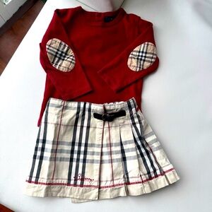 Baby kids Skirt wrap adjustable+top shirt long sleeves 9/12 months Burberry red